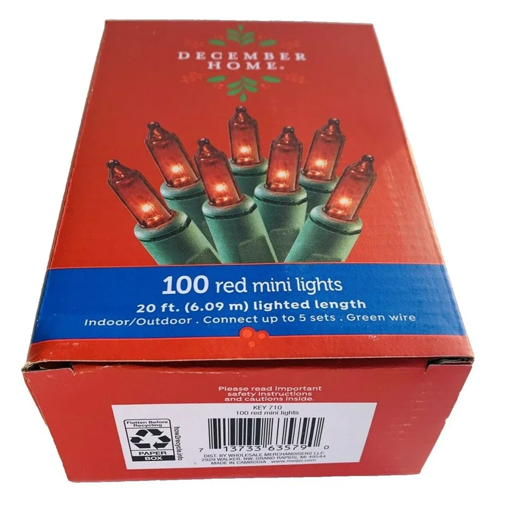 RED Mini Lights String 100 Count Green Wire Valentines Christmas Incandescen 20'